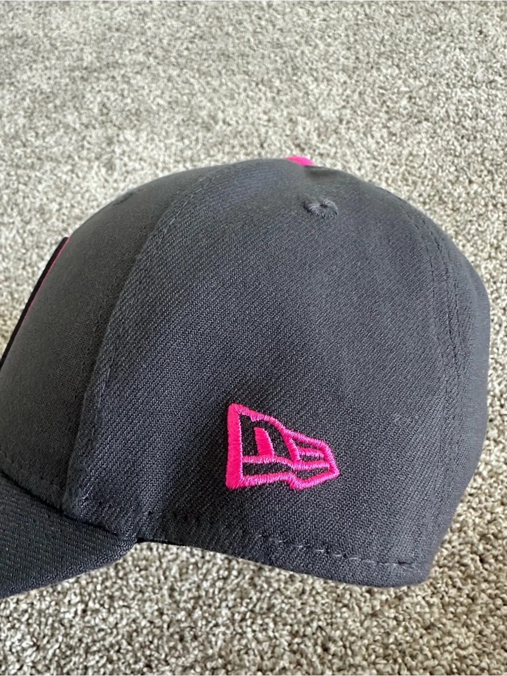 New Era Black Cap with Pink & White Embroidered Logo